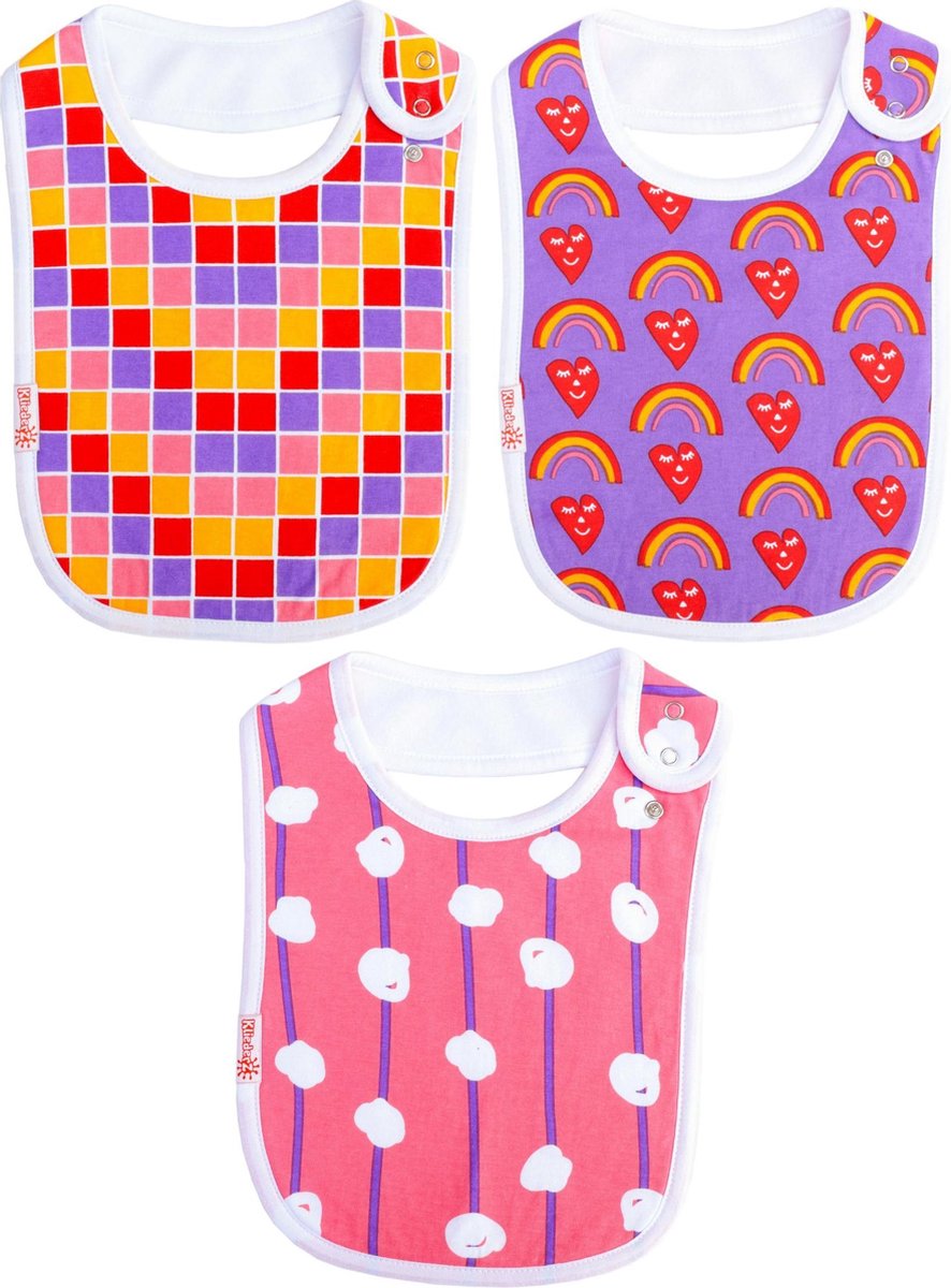 Baby slabbetjes KliederZ | Kleurrijke eetslabben Meisjes | 3 stuks slabbers Paarse & Roze print | FB05a