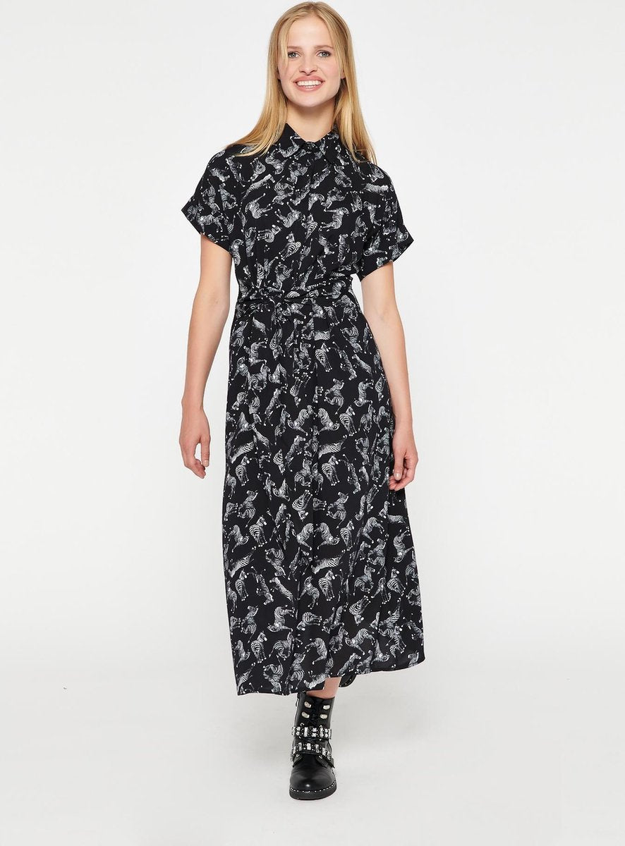 LOLALIZA Dames Maxi jurk met zebra print Zwart Maat XS