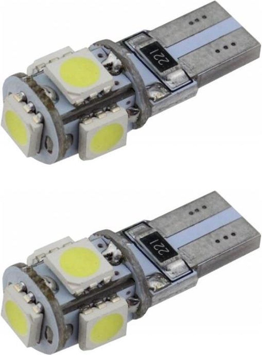 Auto LEDlamp 2 stuks | autoverlichting LED T10 | 5-SMD xenon wit 6000K | CANBUS 12V DC