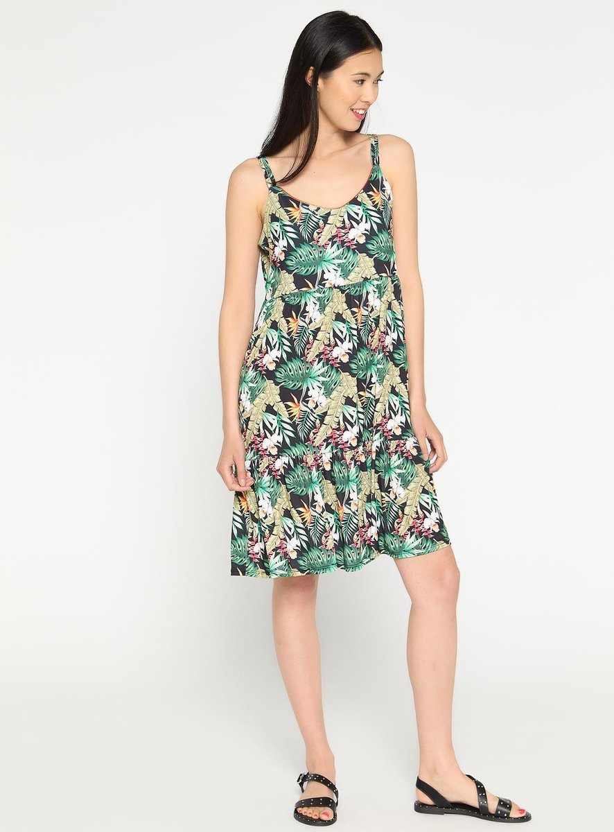 Babydoll jurk met plantenprint - Zwart