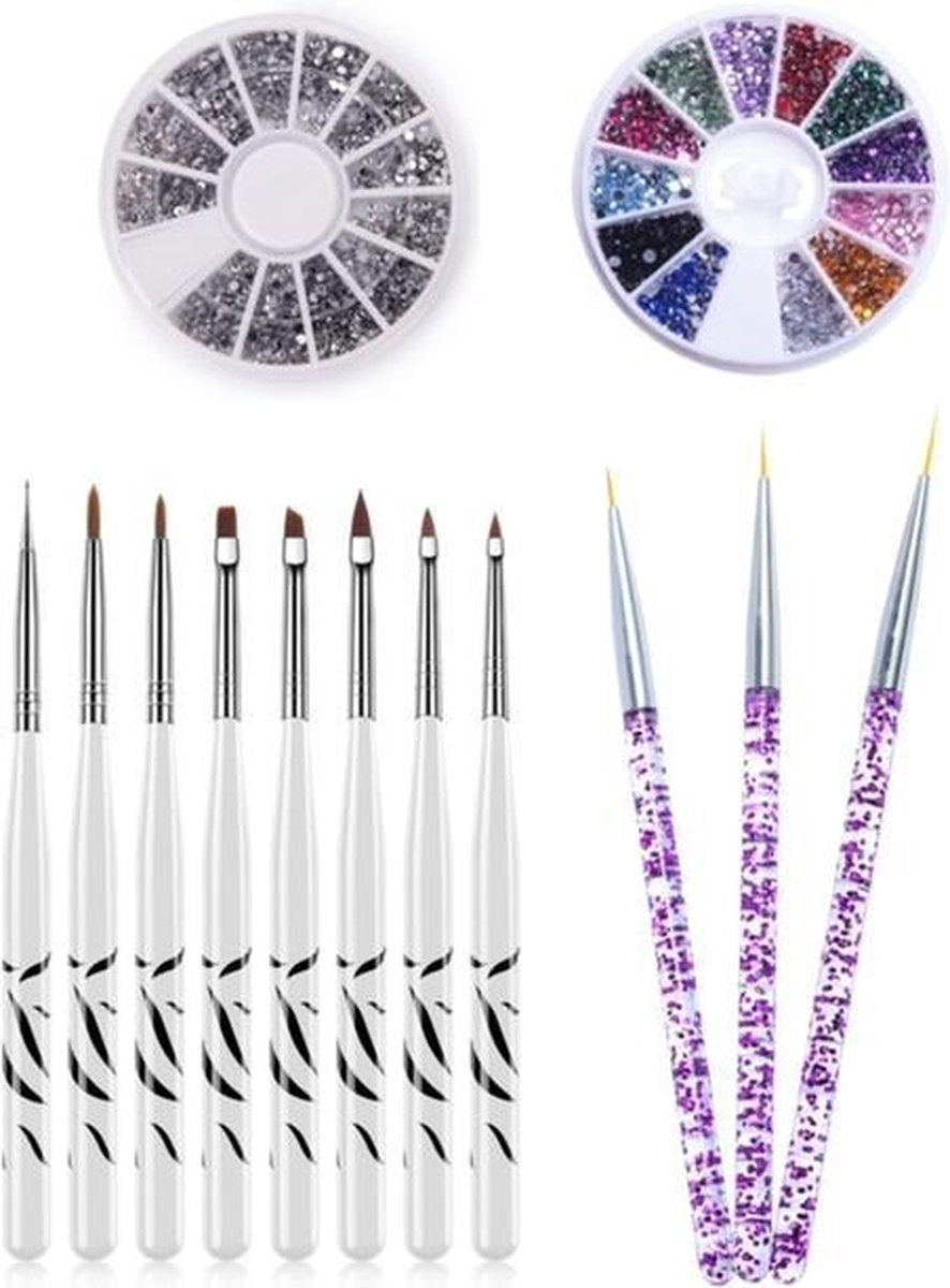 GUAPÀ - Nail Art Set met Glitters en Penselen voor het creëren van prachtige nagels - High Quality - 13 stuks