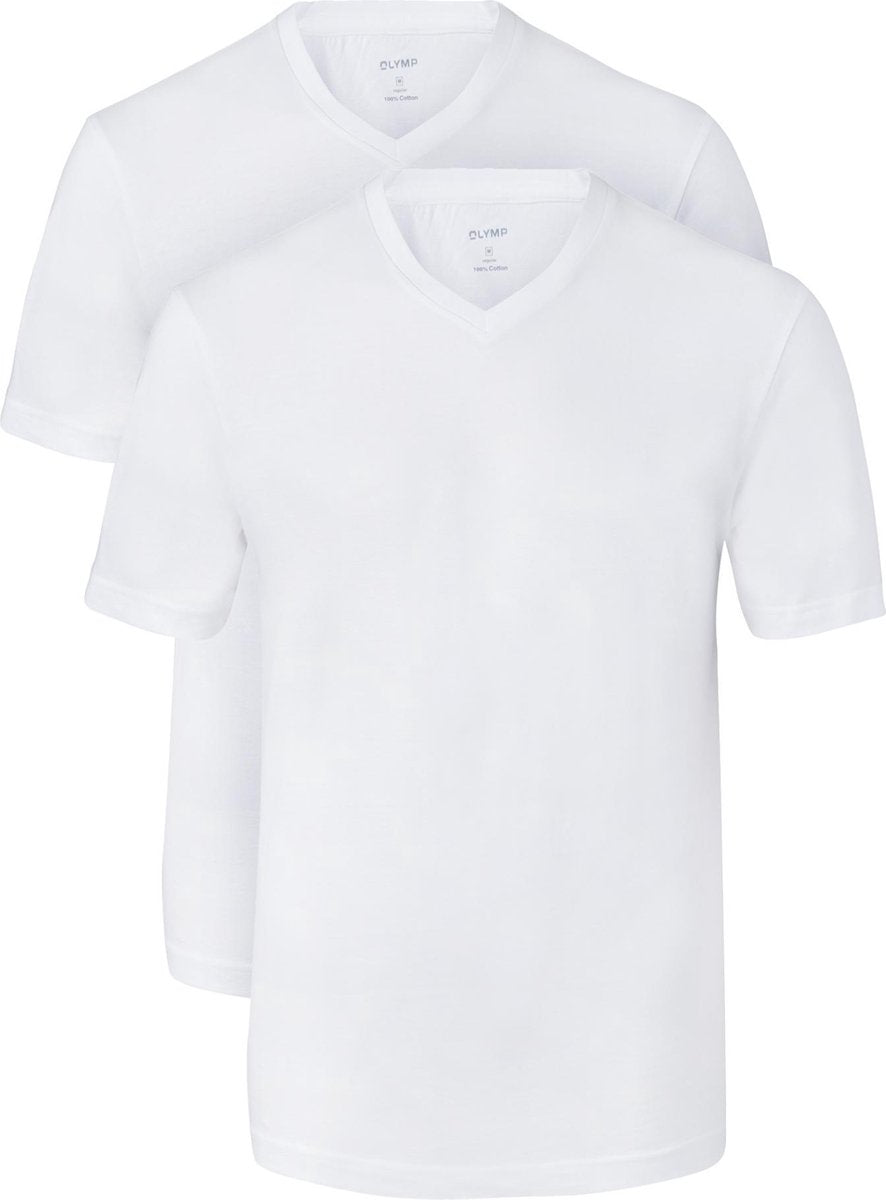 OLYMP T-shirts (2-Pack) - V-Hals - wit -  Maat M
