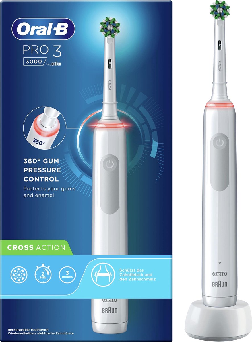 Oral-B Pro 3 3000 - Wit - Elektrische Tandenborstel - Ontworpen Door Braun - 1 Handvat en 1 opzetborstel