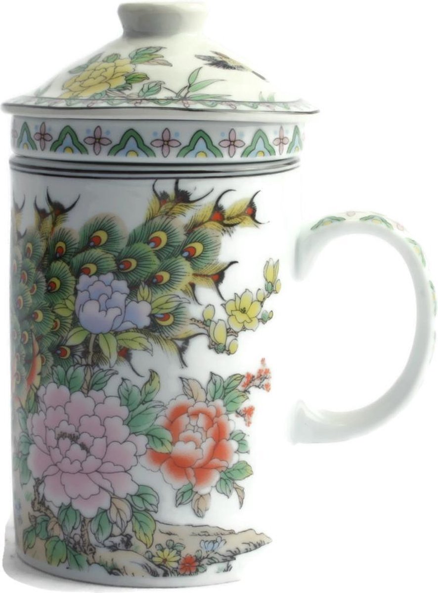 Theepot - theebeker - losse thee - theebeker met filter - theebeker me zeef - H 15 cm Ø 8 cm