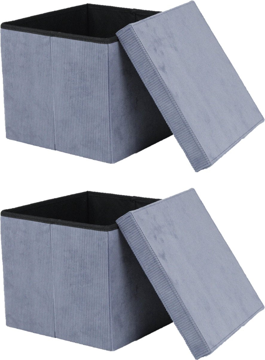Oliva's - Opbergbox - Opbergmand met deksel - Opbergdoos - Set van 2 stuks - Velvet ribstof - Grijs