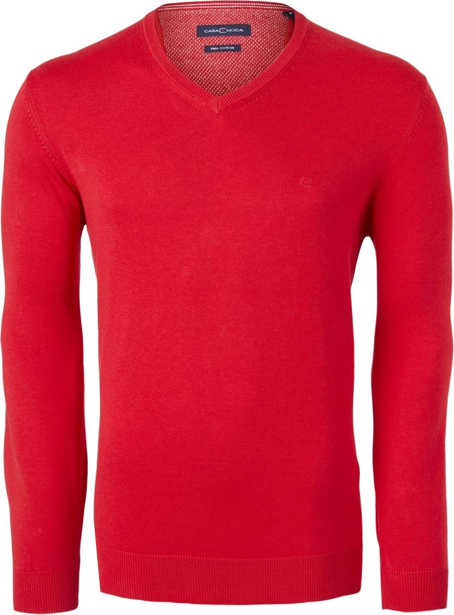 Casa Moda heren trui katoen V-hals - rood -  Maat: 3XL