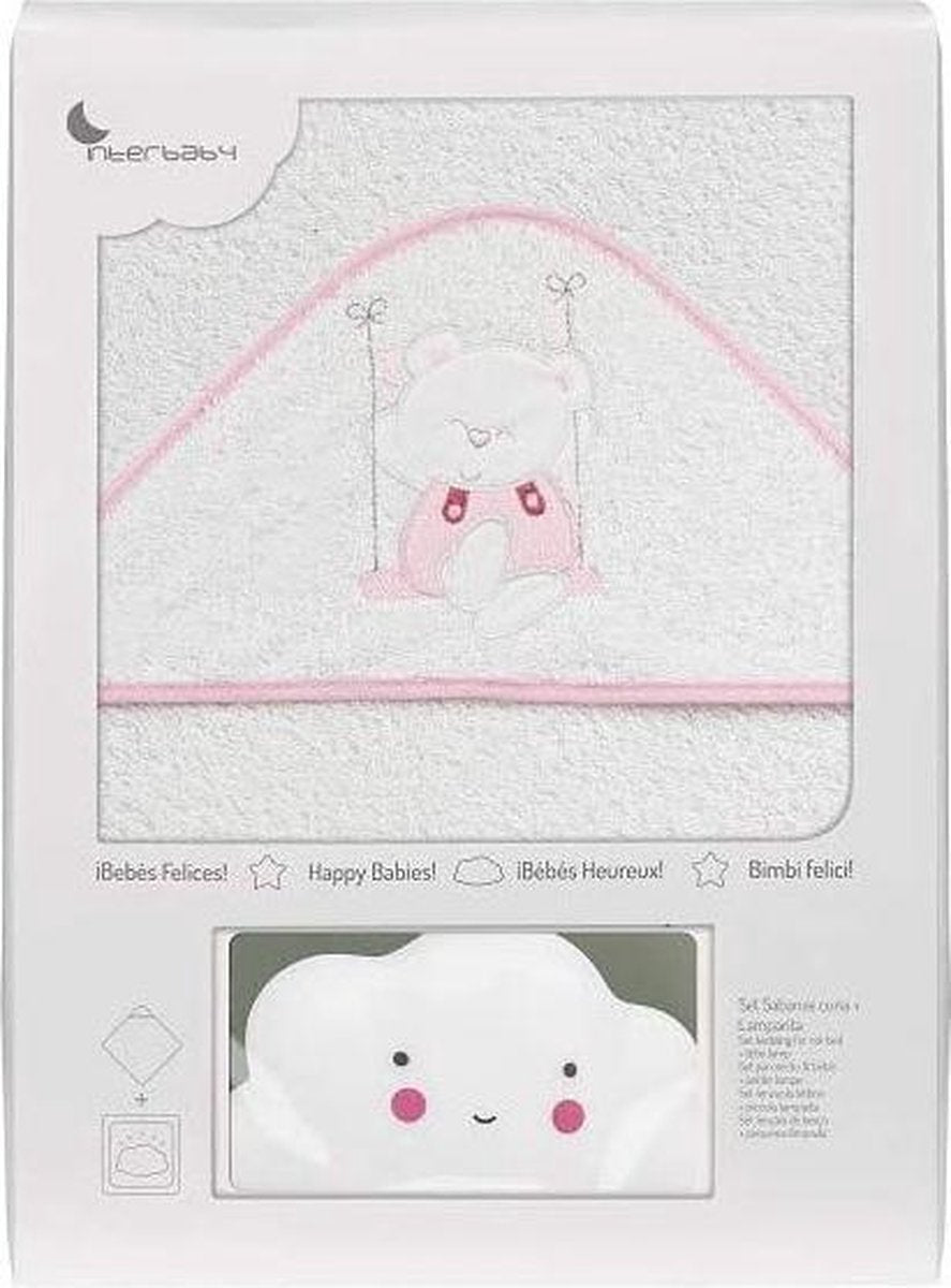 Interbaby Badcape En Nachtlamp 100 Cm Katoen Wit/roze 2-delig