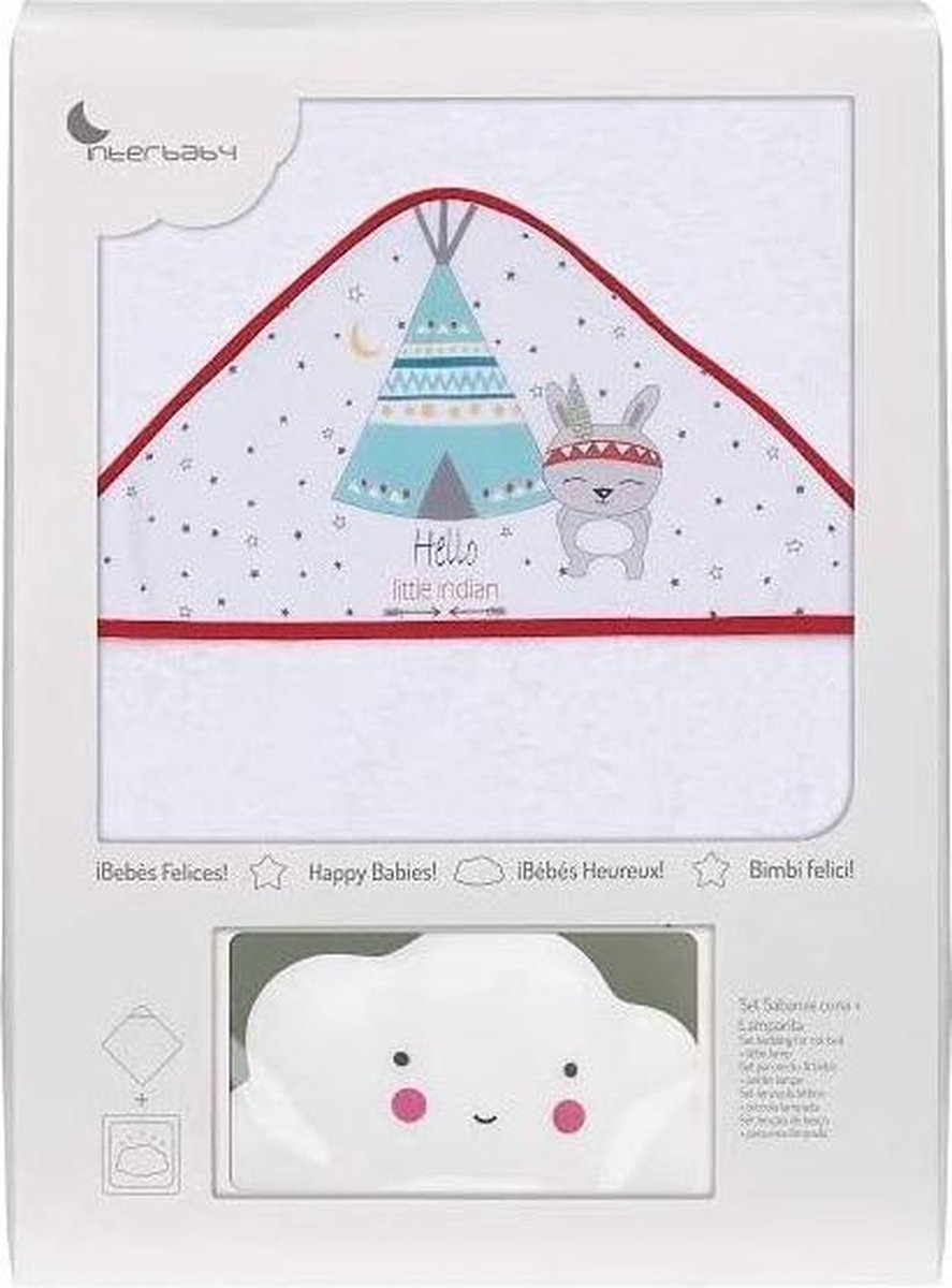 Interbaby Badcape En Nachtlamp 100 Cm Katoen Wit/rood 2-delig