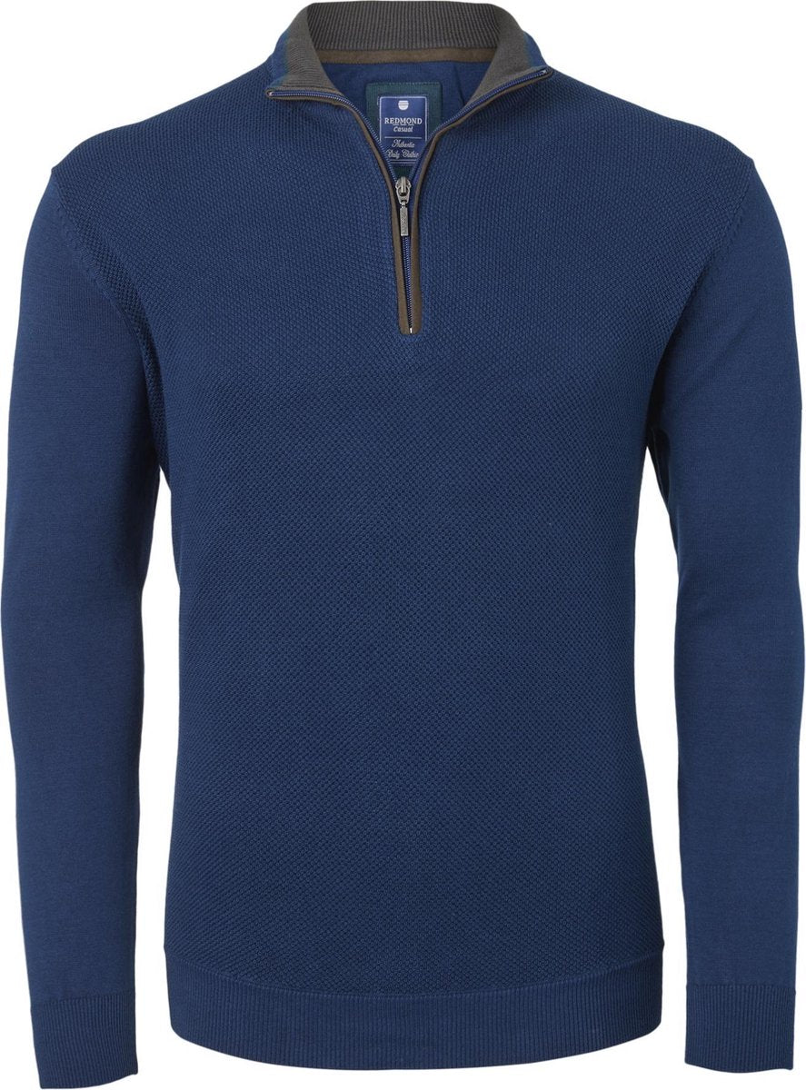 Redmond heren trui katoen - schipperstrui met rits - blauw -  Maat M
