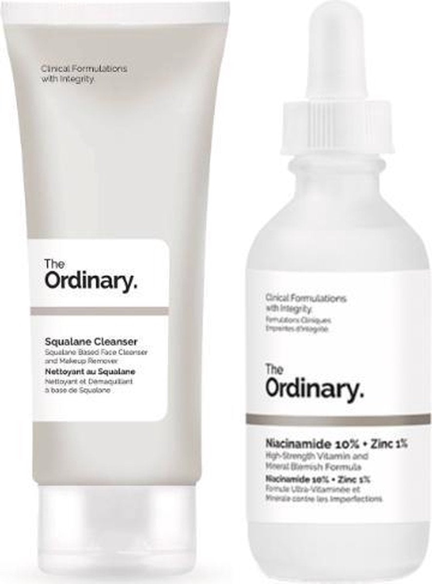 The Ordinary verzorgingsset - Niacinamide 10% + Zinc 1% Supersize Serum 60ml - Squalane Cleanser - Vermindert oneffenheden en verkleuringen