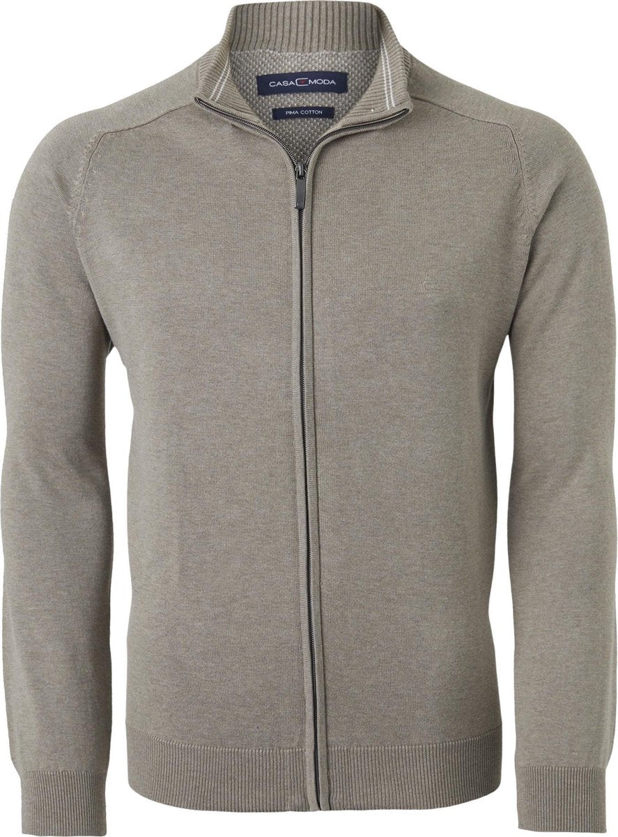 CASA MODA heren vest katoen - met rits - kaki -  Maat: 6XL