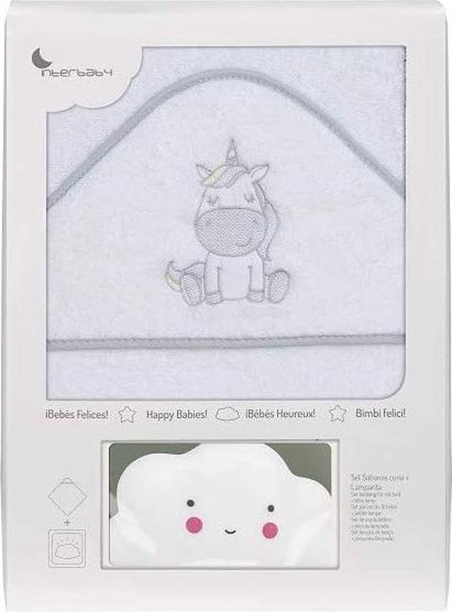 Interbaby Badcape En Nachtlamp 100 Cm Katoen Wit 2-delig