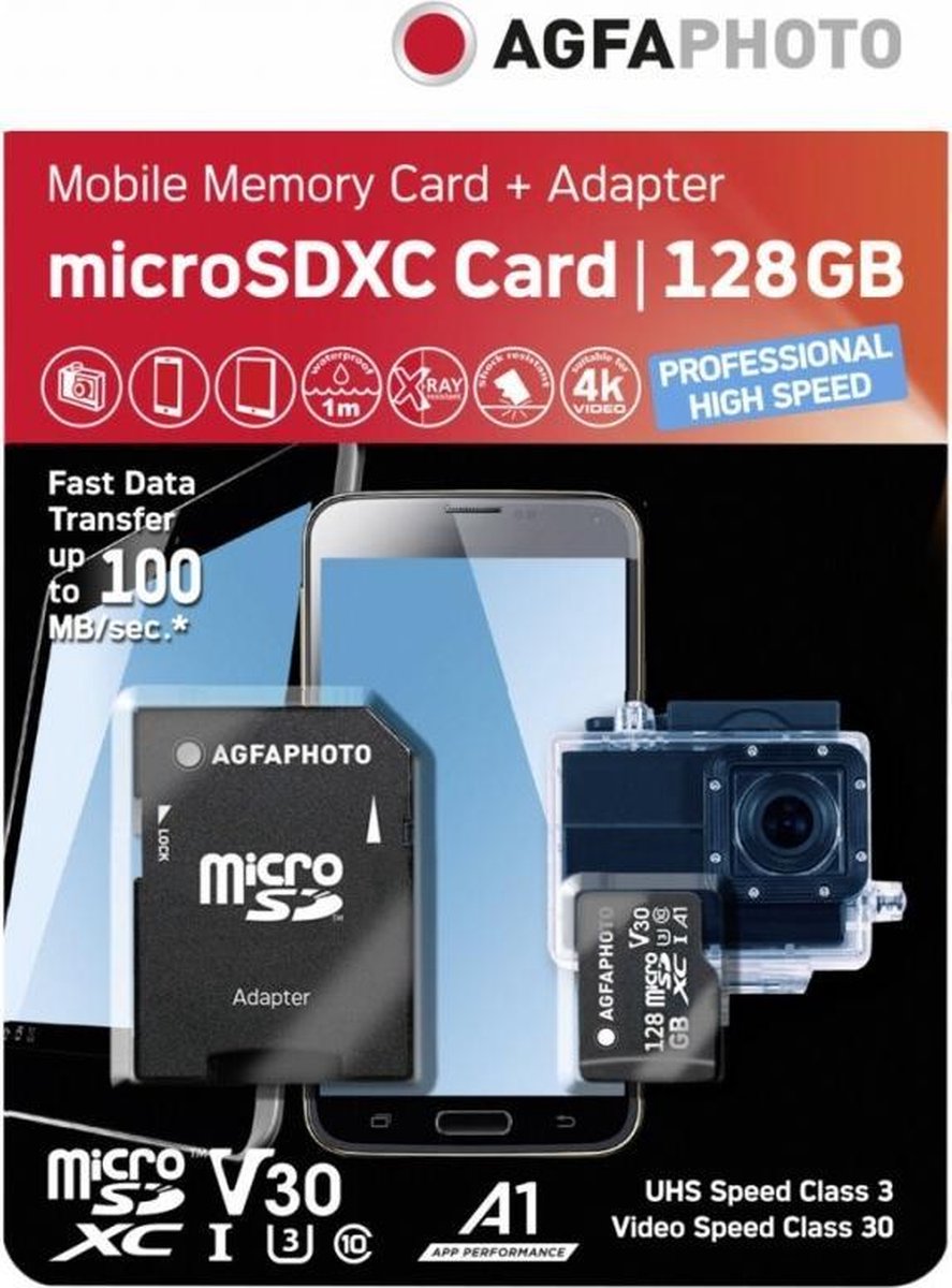 Agfa Photo MicroSDXC UHS I  128GB Prof. High Speed U3 / V30 / A1