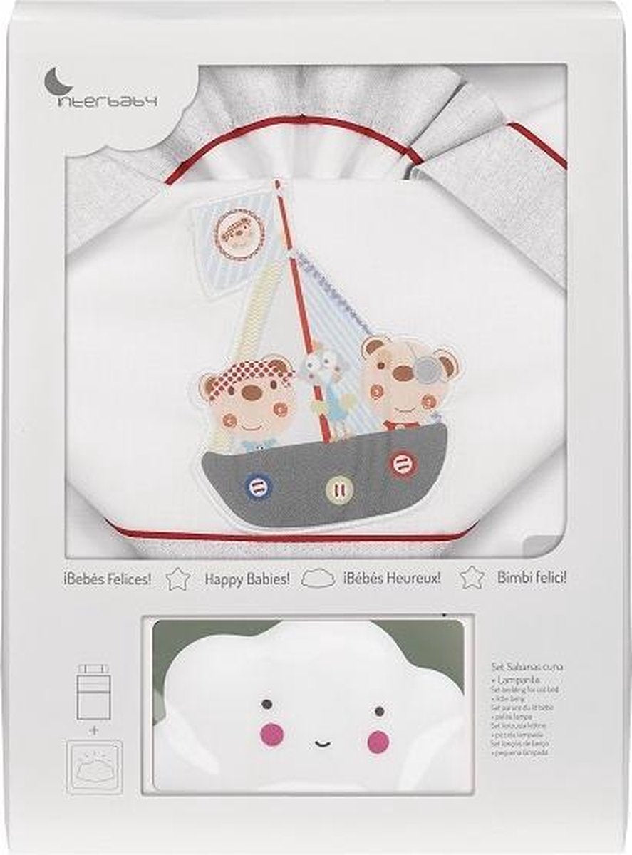 Interbaby Wieglakenset Piraat Katoen Wit/rood 4-delig
