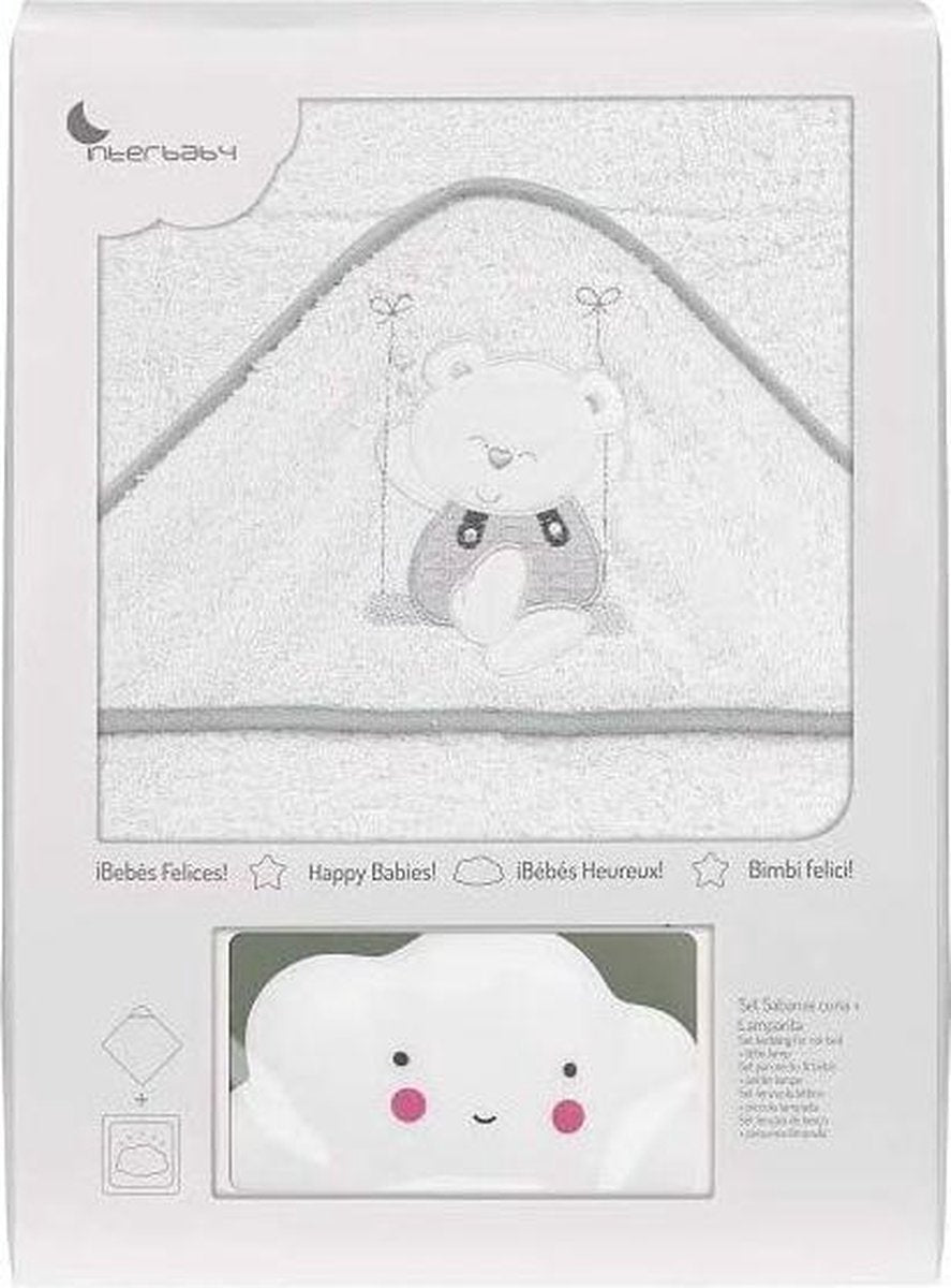 Interbaby Badcape En Nachtlamp 100 Cm Katoen Wit/grijs 2-delig