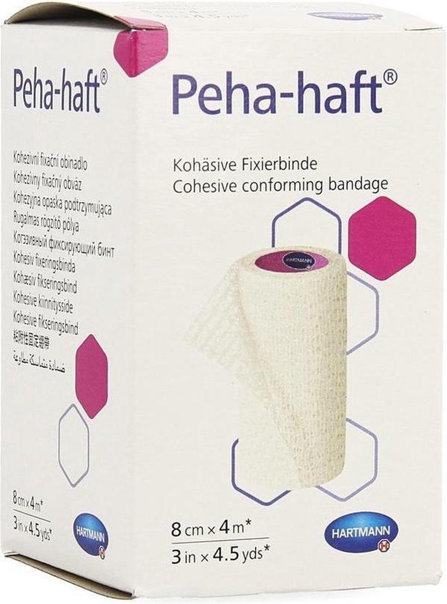 Peha-haft color latexvrije fixatiezwachtel. wit  8 cm x 4 meter