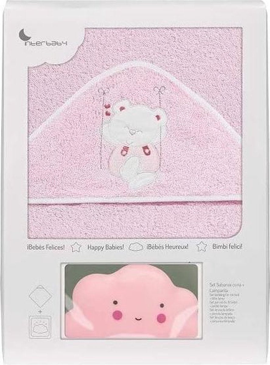 Interbaby Badcape En Nachtlamp 100 Cm Katoen Roze 2-delig