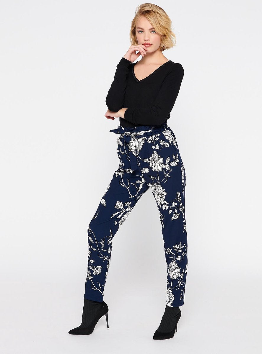 Broek met bloemenprint - Marine Blauw