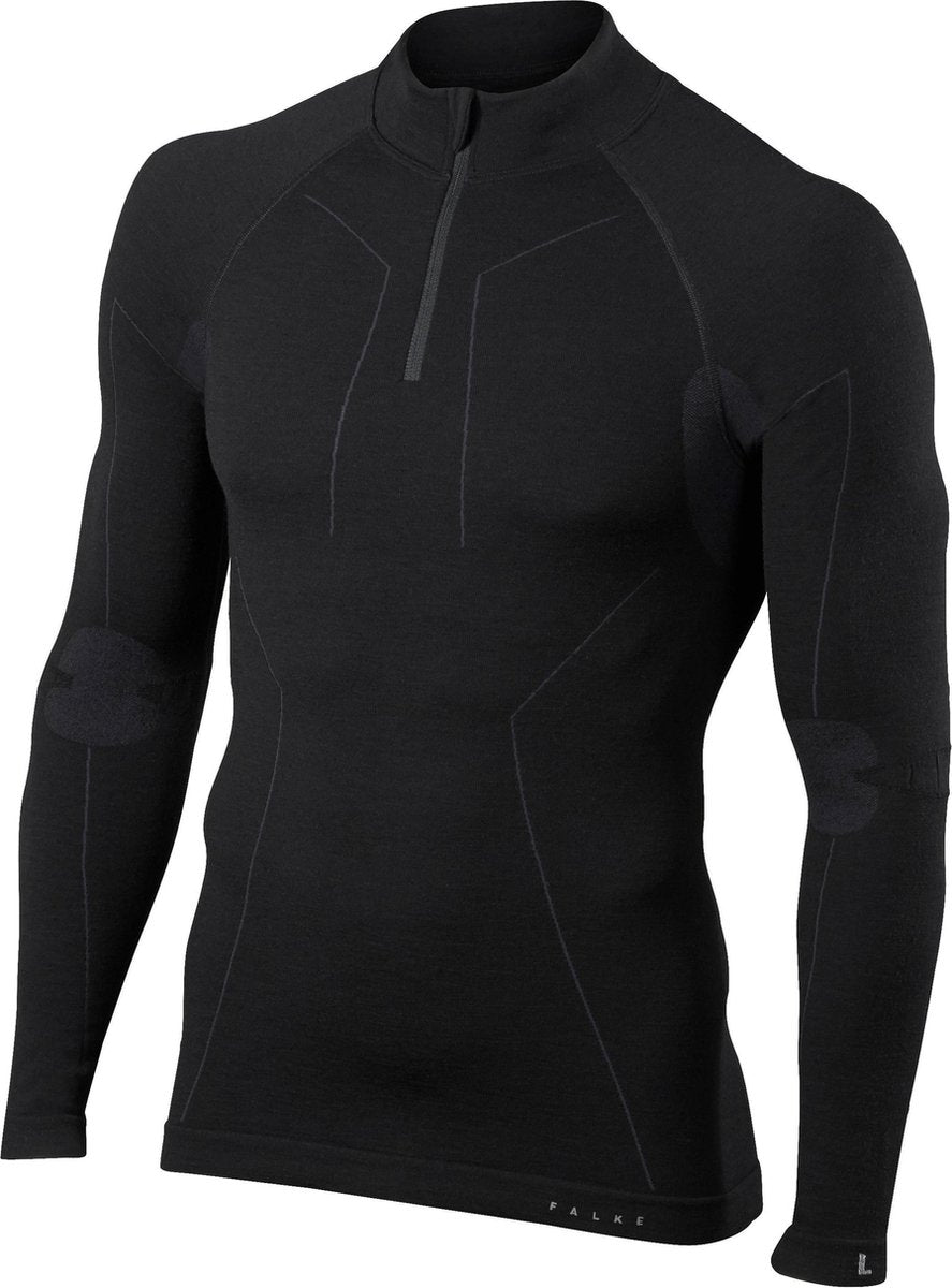 FALKE Wool Tech Heren Zip Shirt - Zwart - Maat M