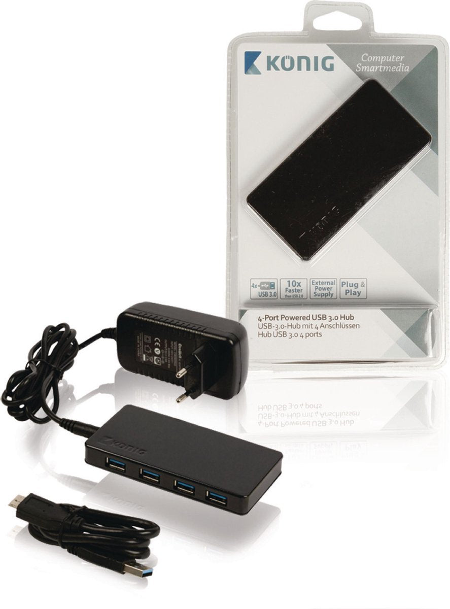 Konig 4-poorts USB hub met voeding - USB3.0