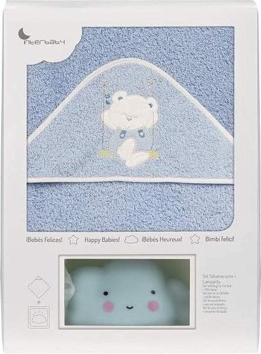 Interbaby Badcape En Nachtlamp 100 Cm Katoen Blauw 2-delig