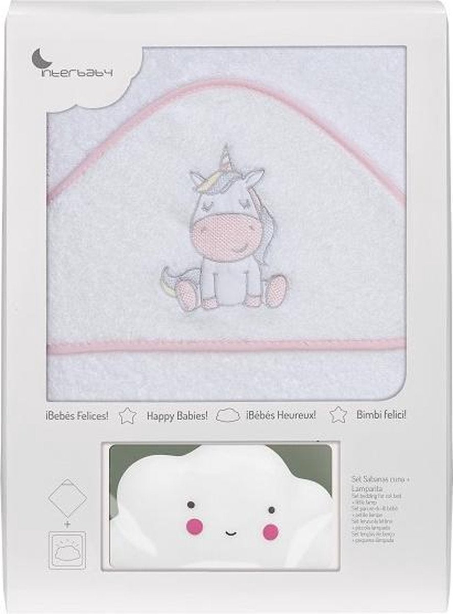 Interbaby Badcape En Nachtlamp 100 Cm Katoen Roze/wit 2-delig