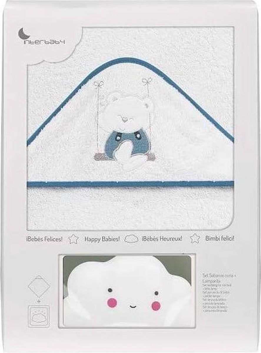 Interbaby Badcape En Nachtlamp 100 Cm Katoen Wit/navy 2-delig