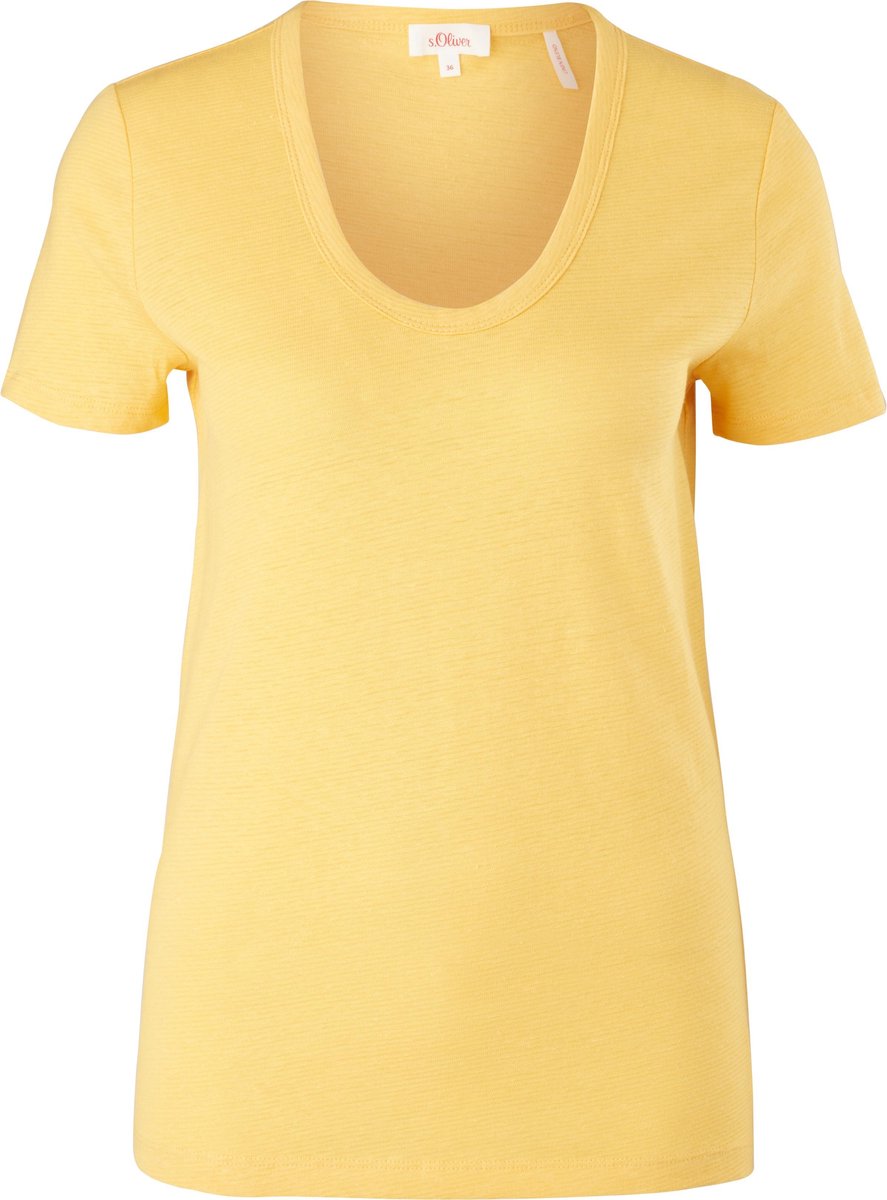 s.Oliver Dames Shirt Korte Mouw - Regular Fit - Lage Hals - Geel - Maat XXL (44)