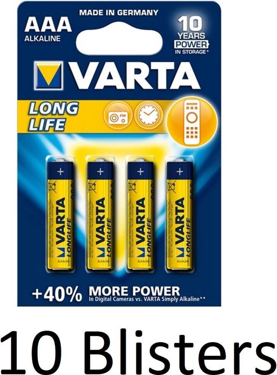40 Stuks (10 Blisters a 4 st) Varta Longlife AAA Alkaline Batterij