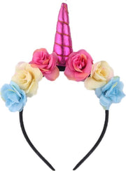 Bloemen eenhoorn haarband roze unicorn diadeem - pink hoorn haar lolita - bloemetjes festival