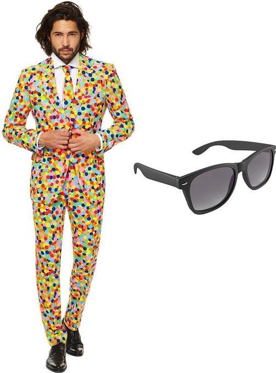 Confetti print heren kostuum / pak - maat 52 (XL) met gratis zonnebril