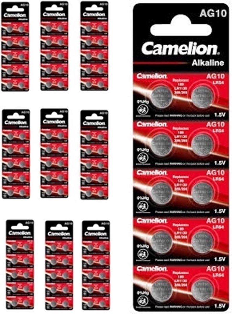 Camelion AG10 G10 LR1130 LR54  1.5V knoopcel batterij - 100 Stuks (10 Blisters a 10St)