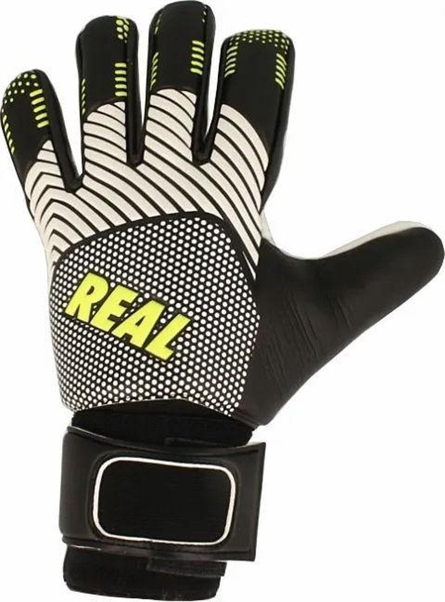 Real Fusion Keepershandschoenen Kinderen - Zwart / Wit / Fluogeel | Maat: 7