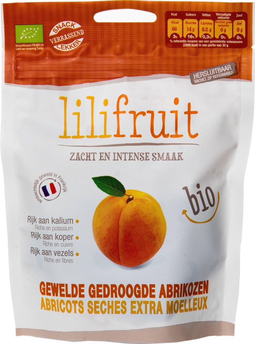 Gewelde abrikozen Lilifruit - Zak 150 gram - Biologisch