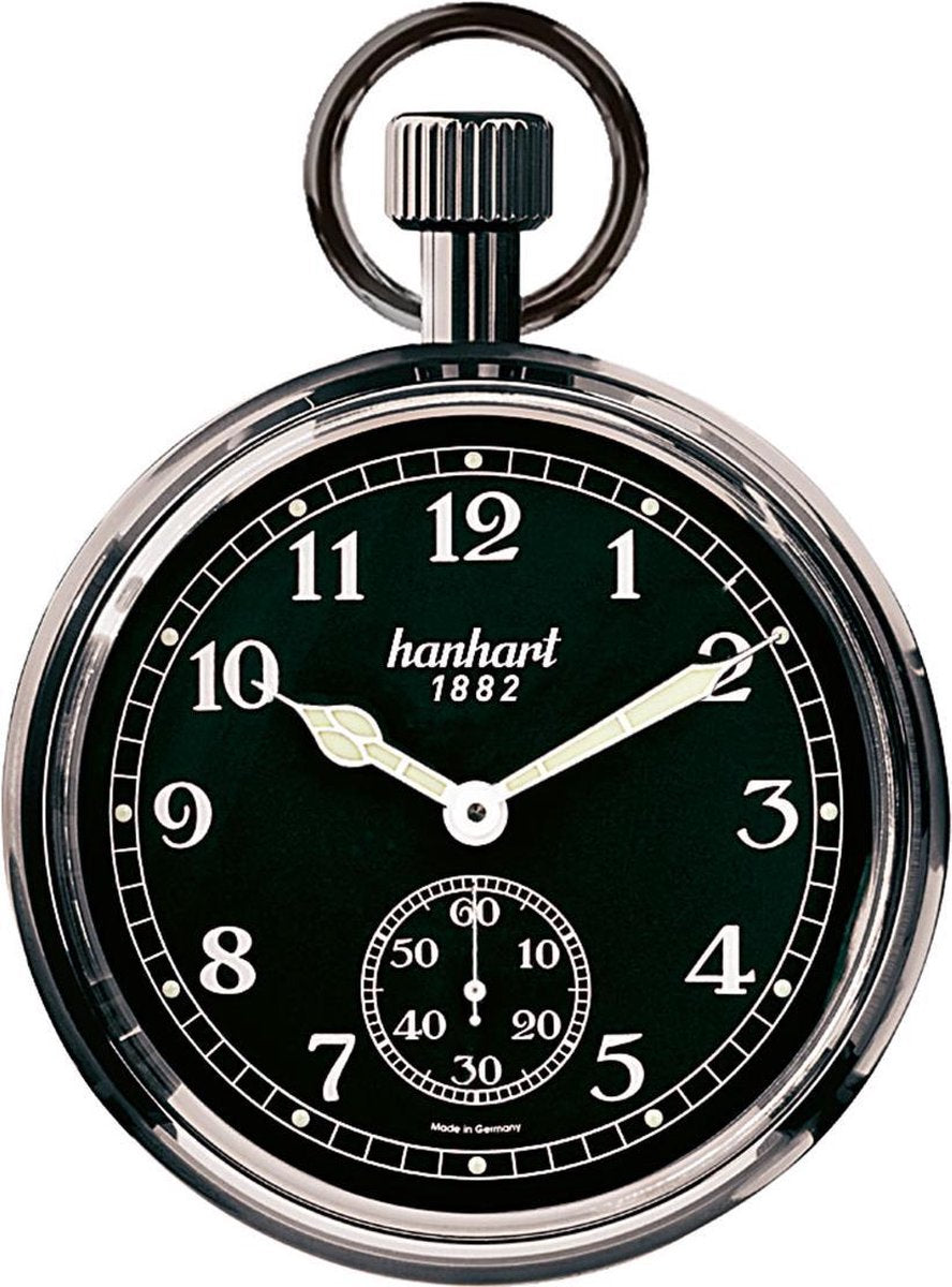 Hanhart Classic Rallye Stopwatch 850.4040-80 - Pocket Watch "Board Time" zwart - urenteller - gladde rand