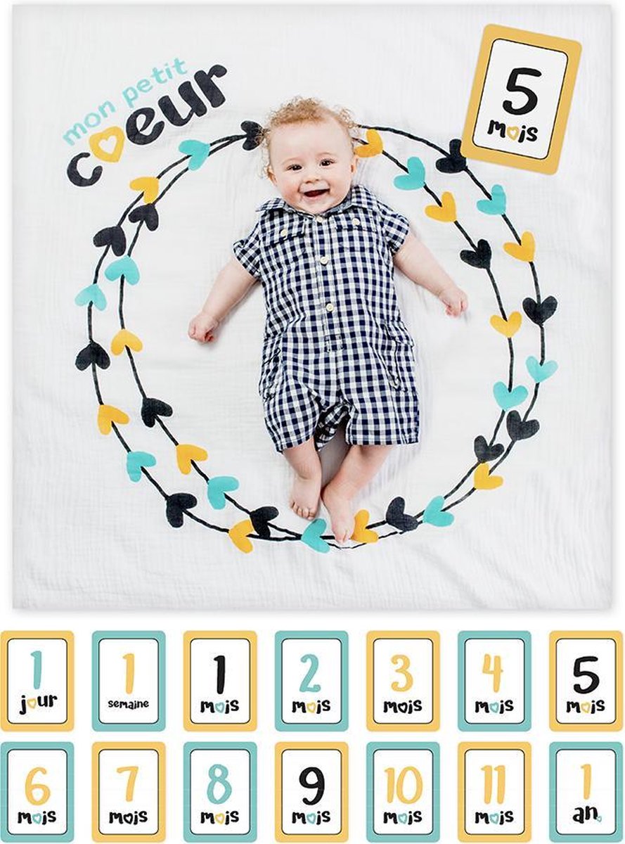 Lulujo Baby's First Year swaddle & cards - Mon Petit Coeur