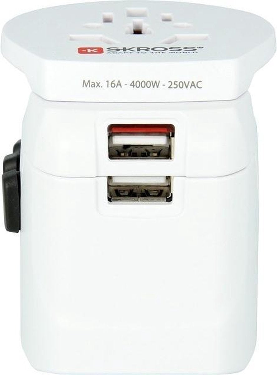 SKROSS Wereldstekker Pro Light USB World - Geaard - Met Country Adapter