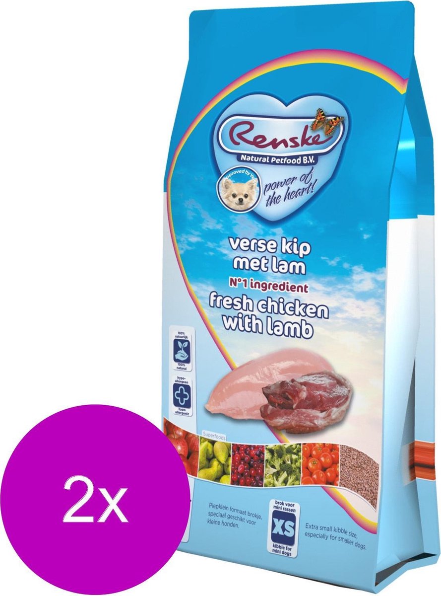 Renske Adult Mini - Hondenvoer - 2 x Kip Lam 2 kg