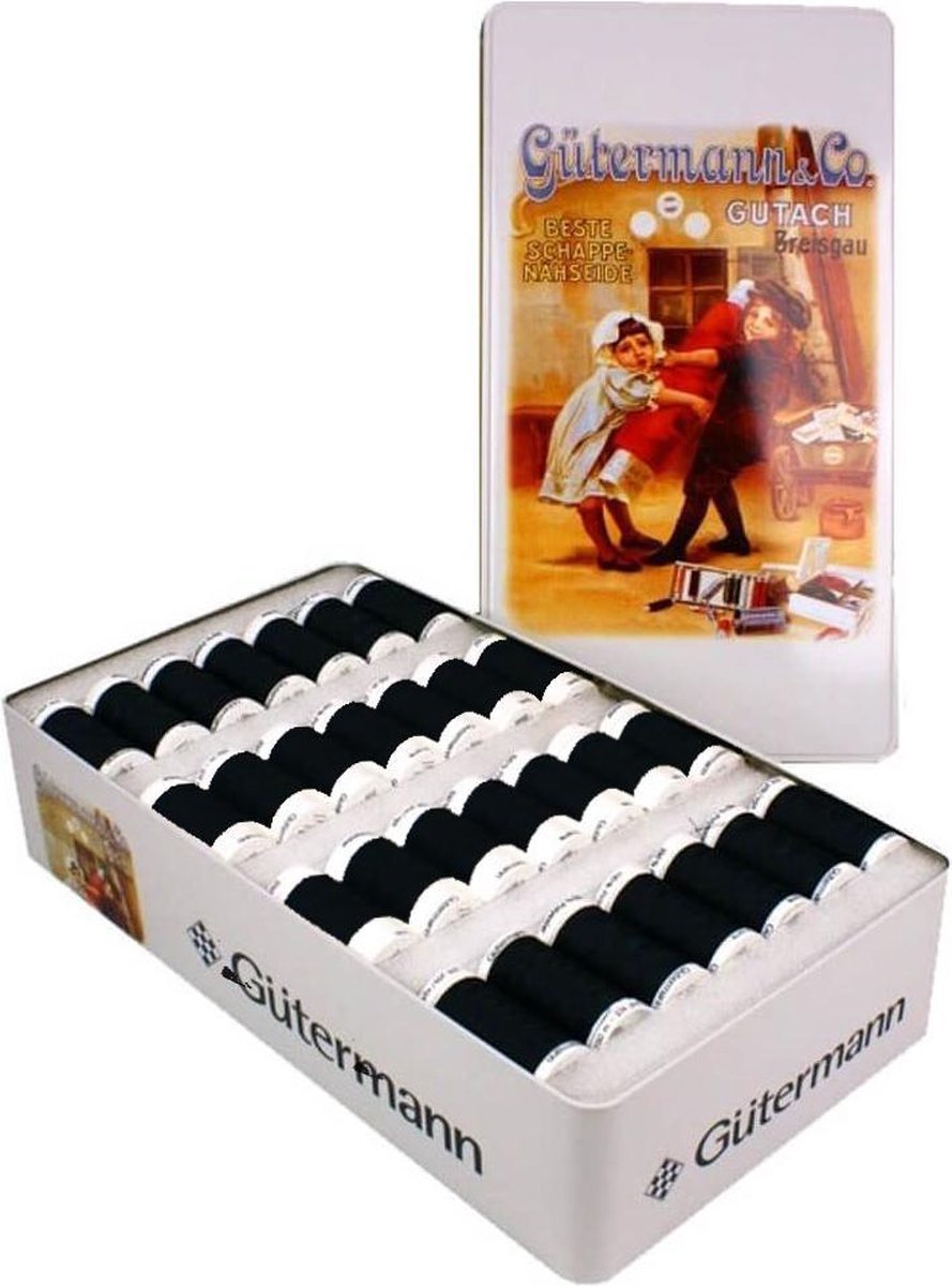 Gütermann Naaigaren Box - 250m - 80x zwarte klosjes