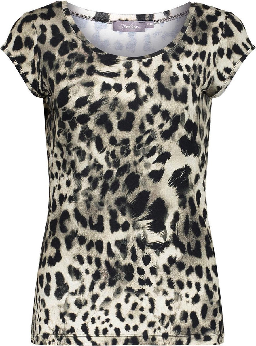 T Shirt Allover Print Kate 12423 60 Sand/black Leopard