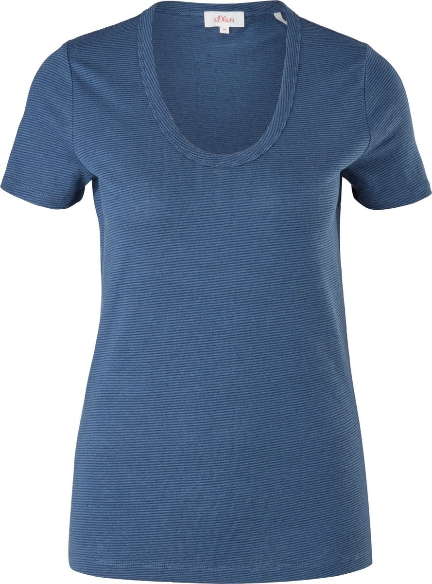 s.Oliver Dames Shirt Korte Mouw - Regular Fit - Lage Hals - Blauw - Maat M (38)