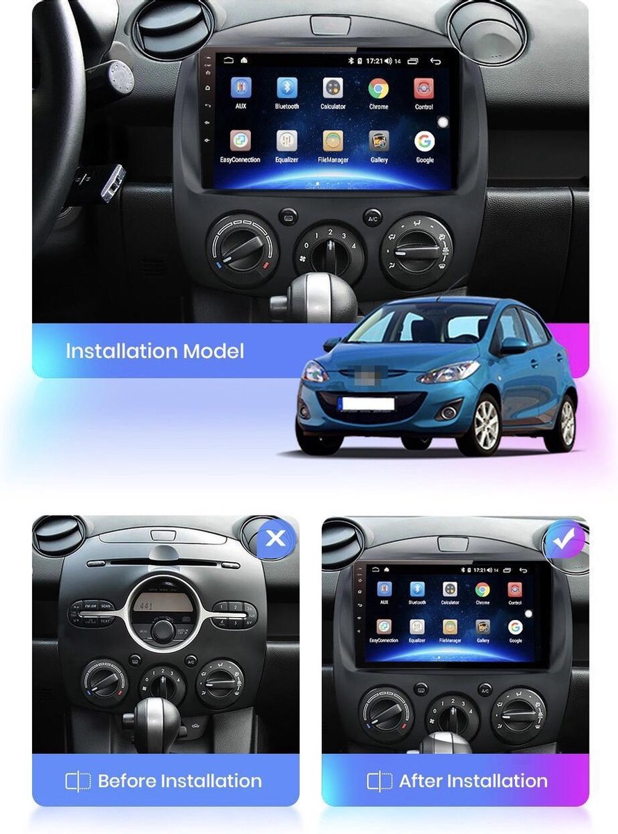 Mazda 2 2007-2014 Android 10 navigatie en multimediasysteem bluetooth usb wifi 1+16GB