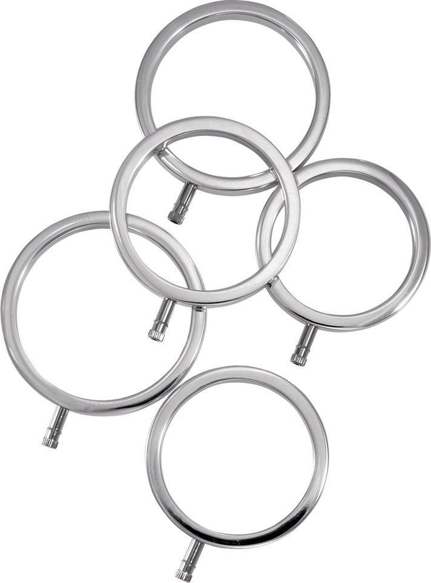 Solid Metal Cock Ring Set 5 Sizes - Electric Stim Device -