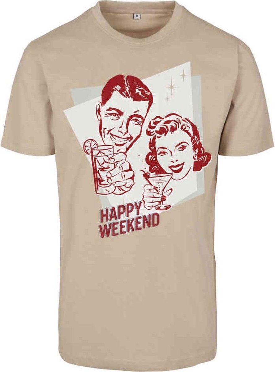 Urban Classics Dames Tshirt -L- Happy Weekend Creme