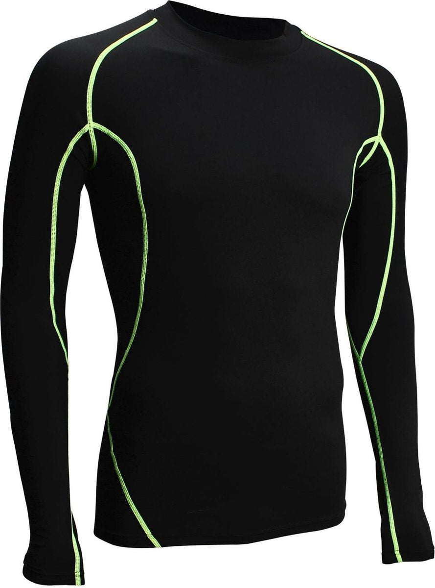 Avento Compressieshirt Heren Lange Mouw Zwart/geel Maat Xl