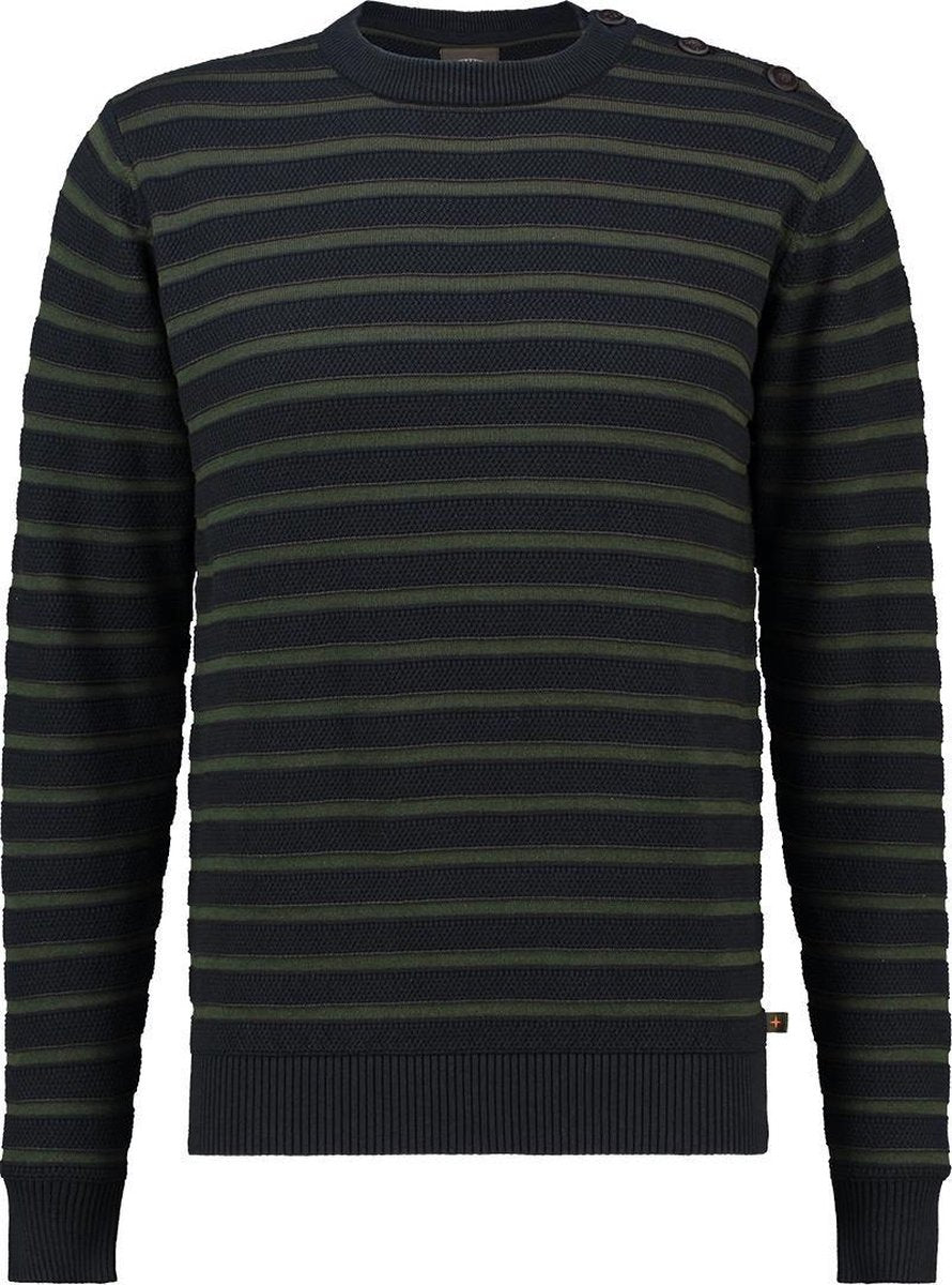 Knit Striped Button Mu13 0211 Sapphire Army Green