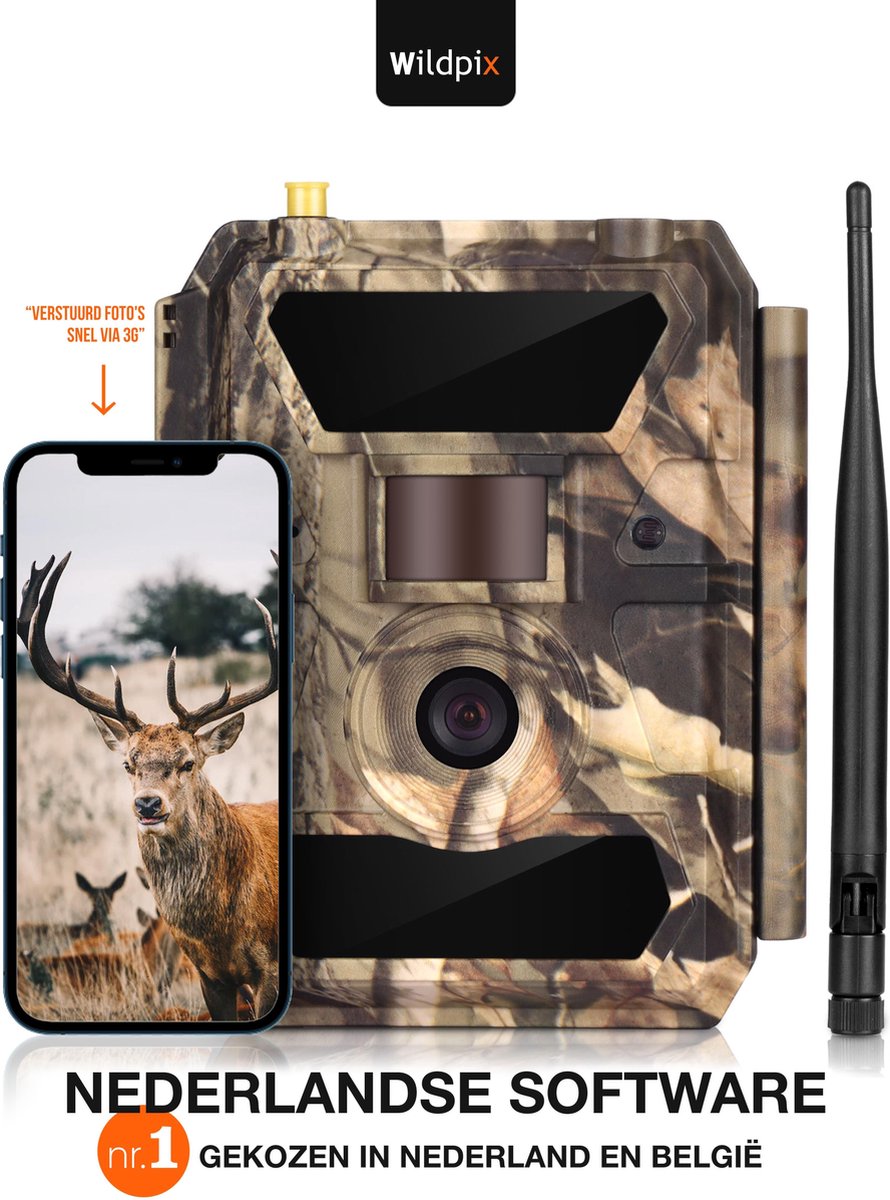 Wildpix Pro 1.3G Professionele Wildcamera met Nachtzicht en 3G - Nederlandse Software en Handleiding - Ontvang Foto’s Meteen in je E-mail - Ook Ideaal als Beveiligingscamera Buiten Draadloos