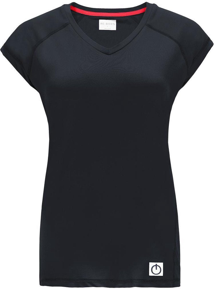 Re-Born V Nek T-shirt Kap Mouw Dames - Zwart - Maat M