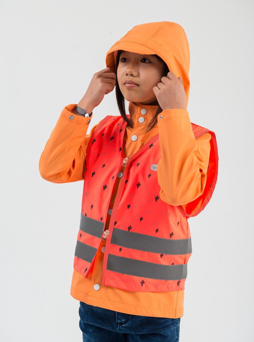 Gofluo Pippa Veiligheidshesje - Reflecterend hesje - Fluo hesje - Veiligheidsvest - Cactus print - Mooi hesje - Reflectie jas - Zichtbaarheid in het donker - Veilig de weg op - Koraal - 128