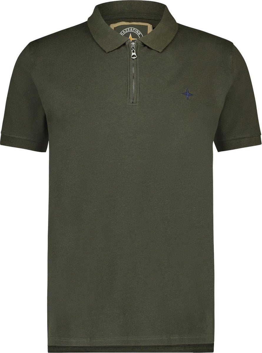 Haze&Finn Polo Korte Mouw Met Rits Army Groen (MU13-0312 - ArmyGreen)